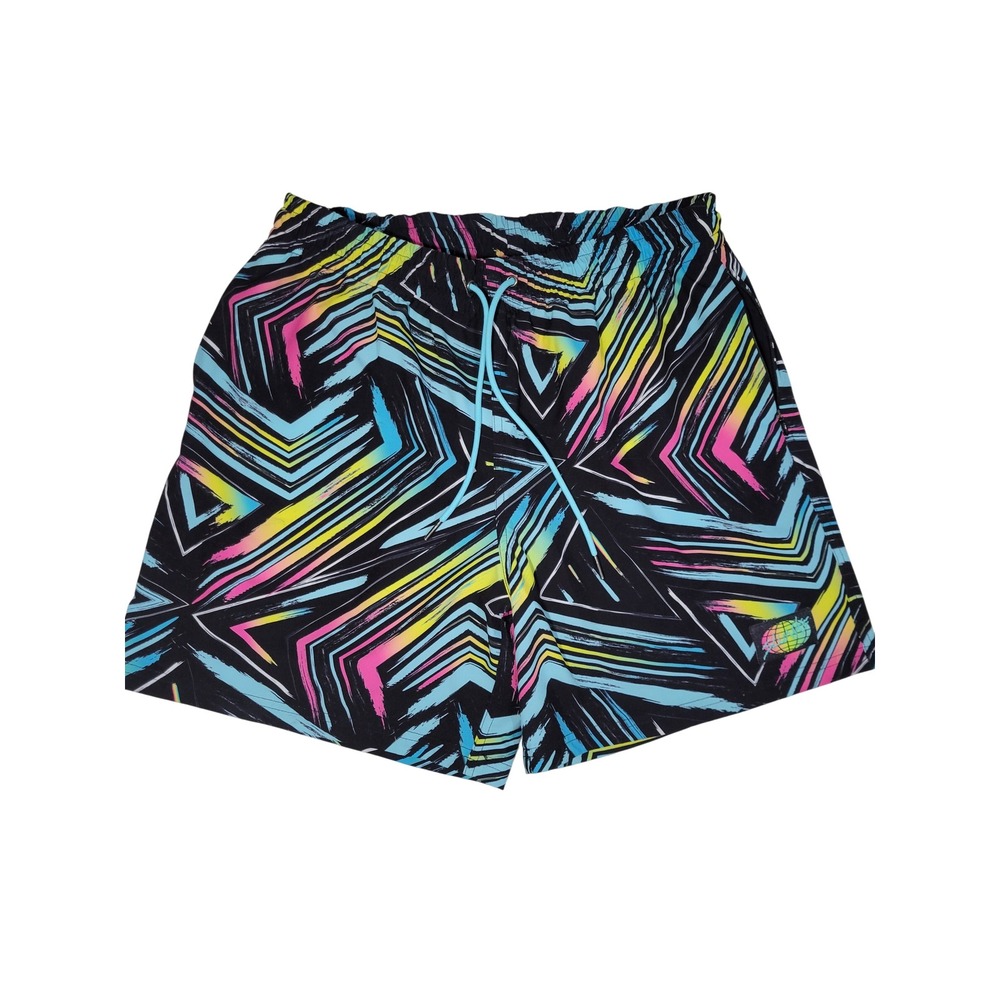 Slunks Swim Trunks Men XL Beach Volleyball Neon Geometric Liner Drawstring Black